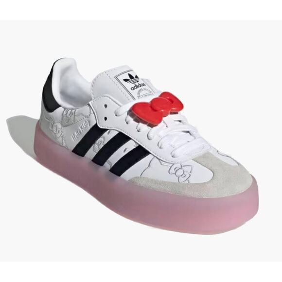 Adidas Hello Kitty HK x Sambae White Black Pink Red Bow Women's 7 NEW- IG4450 - Picture 1 of 12